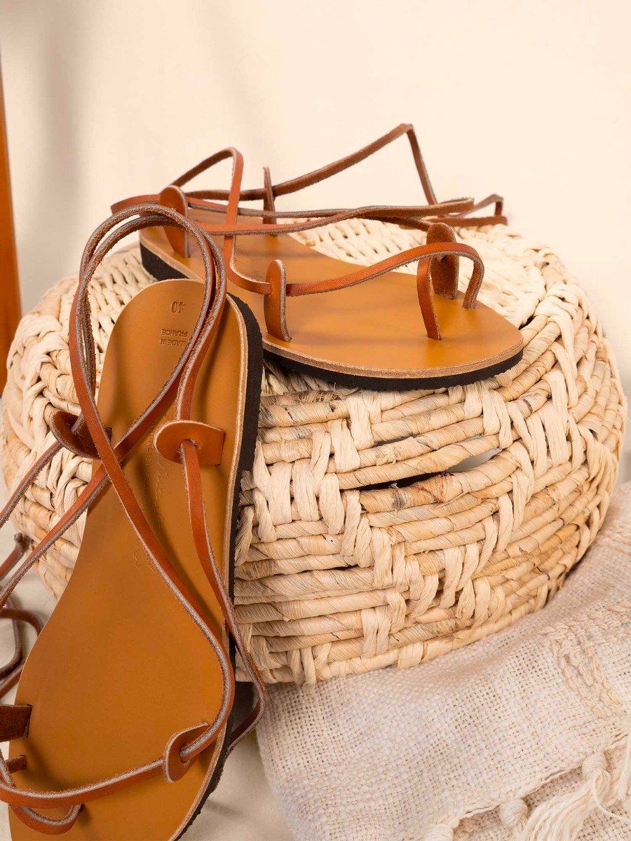 Sandales Antichi Romani Spartiates - Cuir Marron Foncé, Taille 41, Occasion Très Bon état