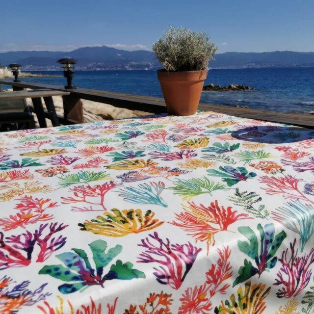 Fleur de Soleil - Nappe coton enduit ronde ou ovale Algues