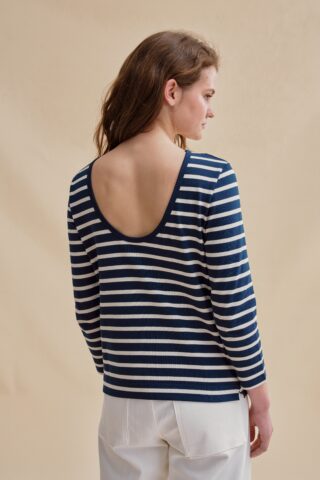 Le Minor - Marinière Berthe bleu marine et écru pour femme