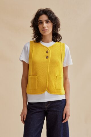 Gilet sans manches jaune maille milano pour femme par la marque Le Minor Le Minor - Gilet sans manches jaune maille milano pour femme