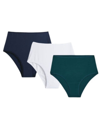 Maison Lemahieu - 3x Culottes taille haute – Marine + Vert cyprès + Blanc – Femme