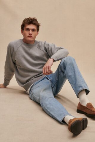 Le Minor - Sweat gris chiné en laine mérinos pour homme
