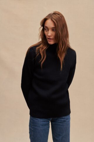 Pull col roulé Norvégien bleu marine pour femme par la marque Le Minor Le Minor - Pull col roulé Norvégien bleu marine pour femme