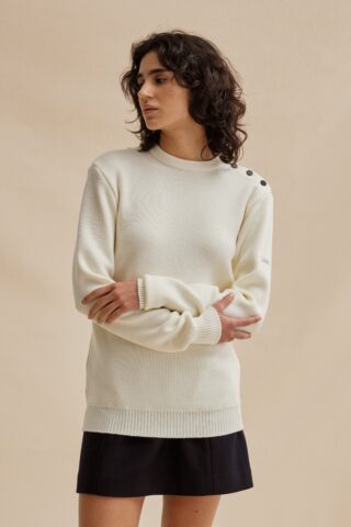 Le Minor - Pull marin ample écru en laine mérinos pour femme