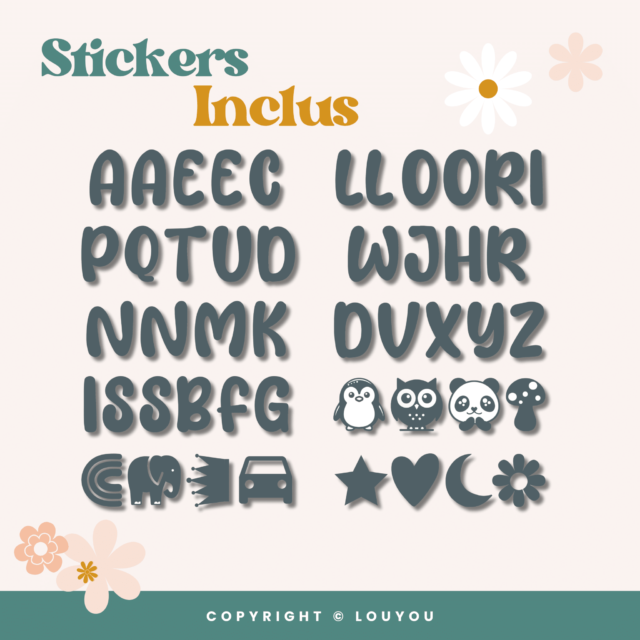 LouYou - 3 Cubes en Bois de 5cm x 5cm + 47 Stickers Gris