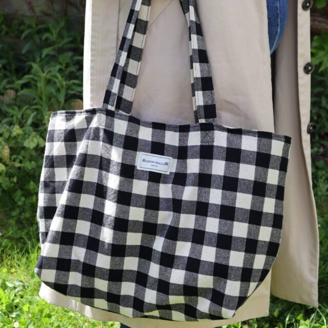 Maison Mallow - Sac Cabas M Carreaux Vichy Noir et Blanc