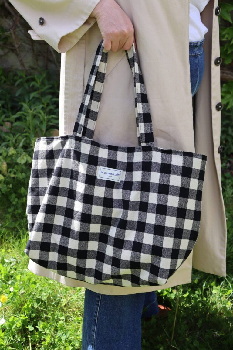 Maison Mallow - Sac Cabas M Carreaux Vichy Noir et Blanc