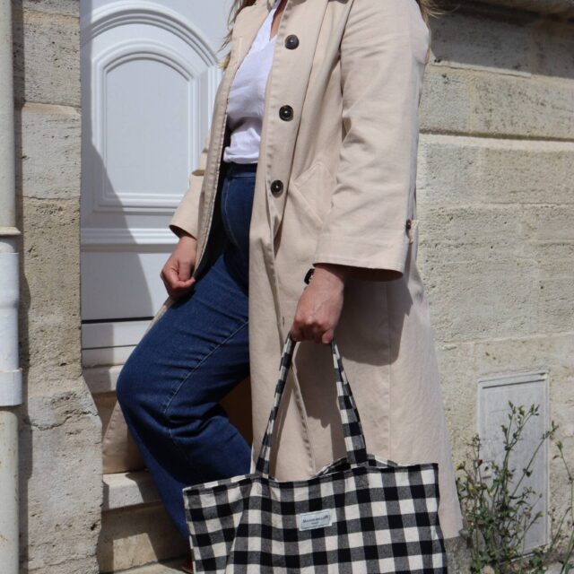 Maison Mallow - Sac Cabas M Carreaux Vichy Noir et Blanc