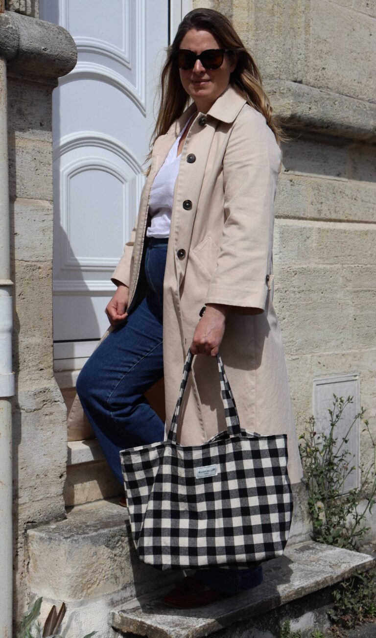 Maison Mallow - Sac Cabas M Carreaux Vichy Noir et Blanc