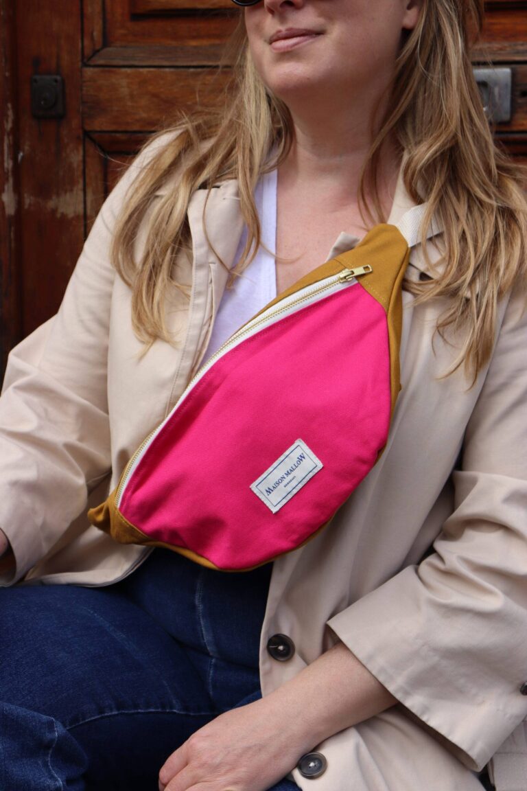 Maison Mallow - Sac banane bicolore Rose fuchsia et Jaune moutarde