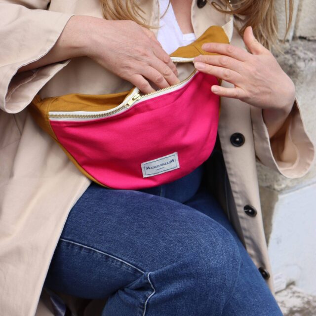 Maison Mallow - Sac banane bicolore Rose fuchsia et Jaune moutarde