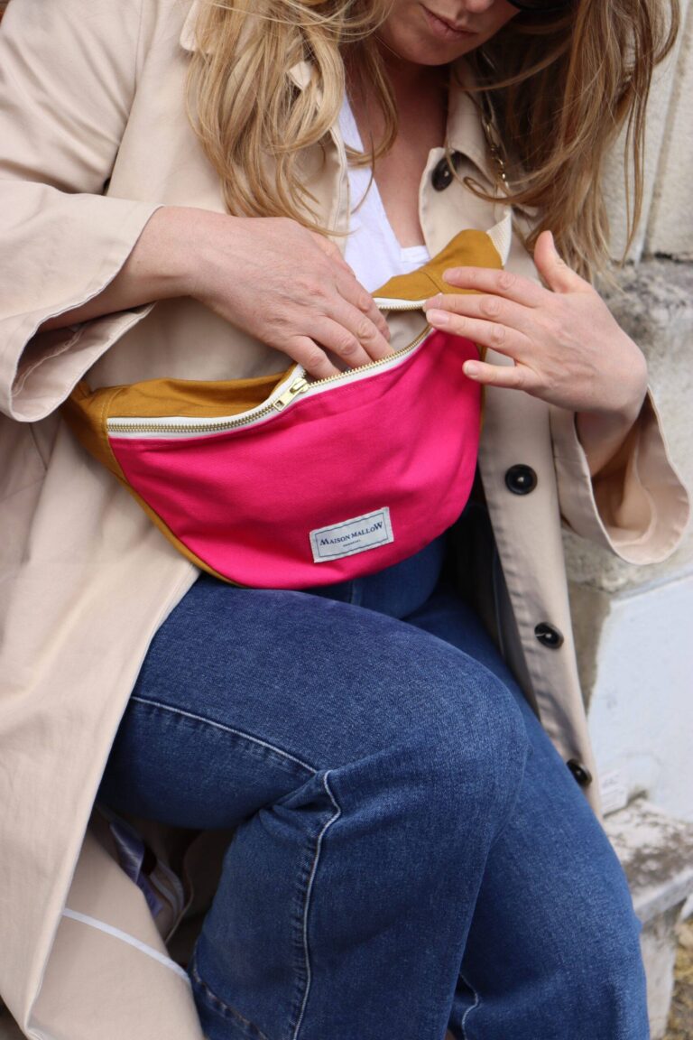 Maison Mallow - Sac banane bicolore Rose fuchsia et Jaune moutarde