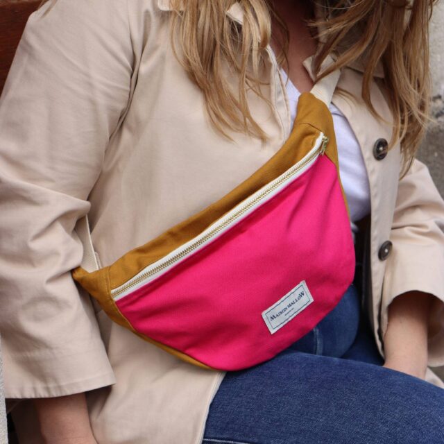 Maison Mallow - Sac banane bicolore Rose fuchsia et Jaune moutarde