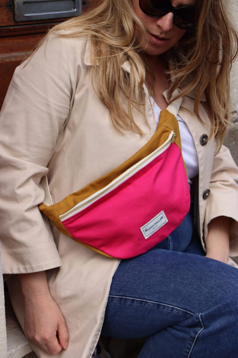 Maison Mallow - Sac banane bicolore Rose fuchsia et Jaune moutarde