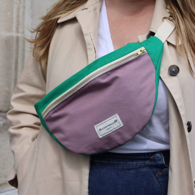 Maison Mallow - Sac banane bicolore Vert gazon et Parme