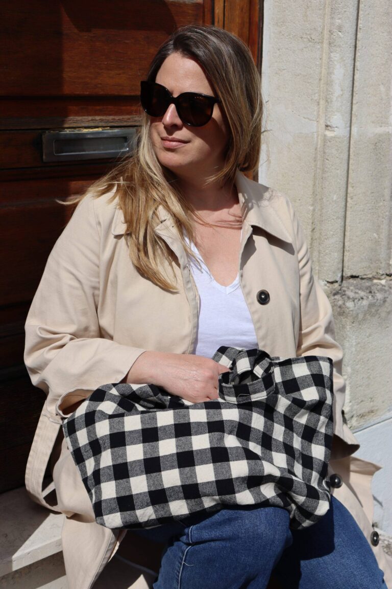 Maison Mallow - Sac Cabas M Carreaux Vichy Noir et Blanc