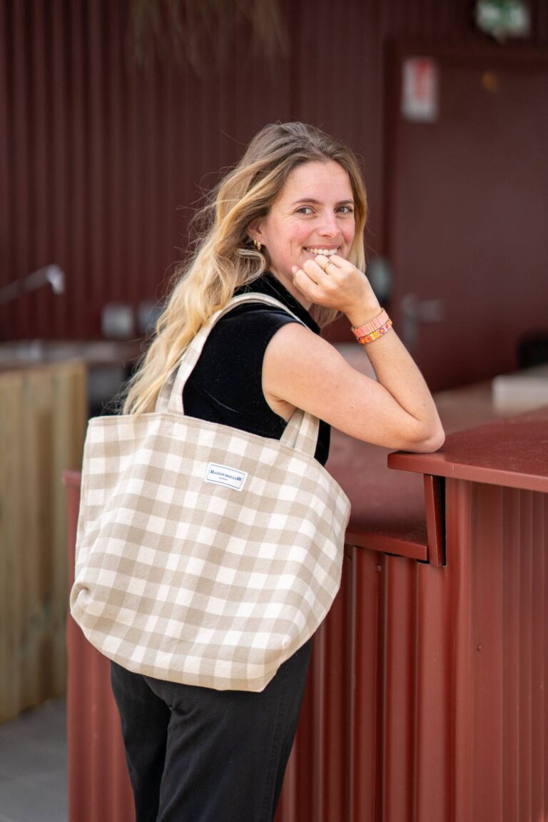Maison Mallow - Sac Cabas M Carreaux Vichy Beige