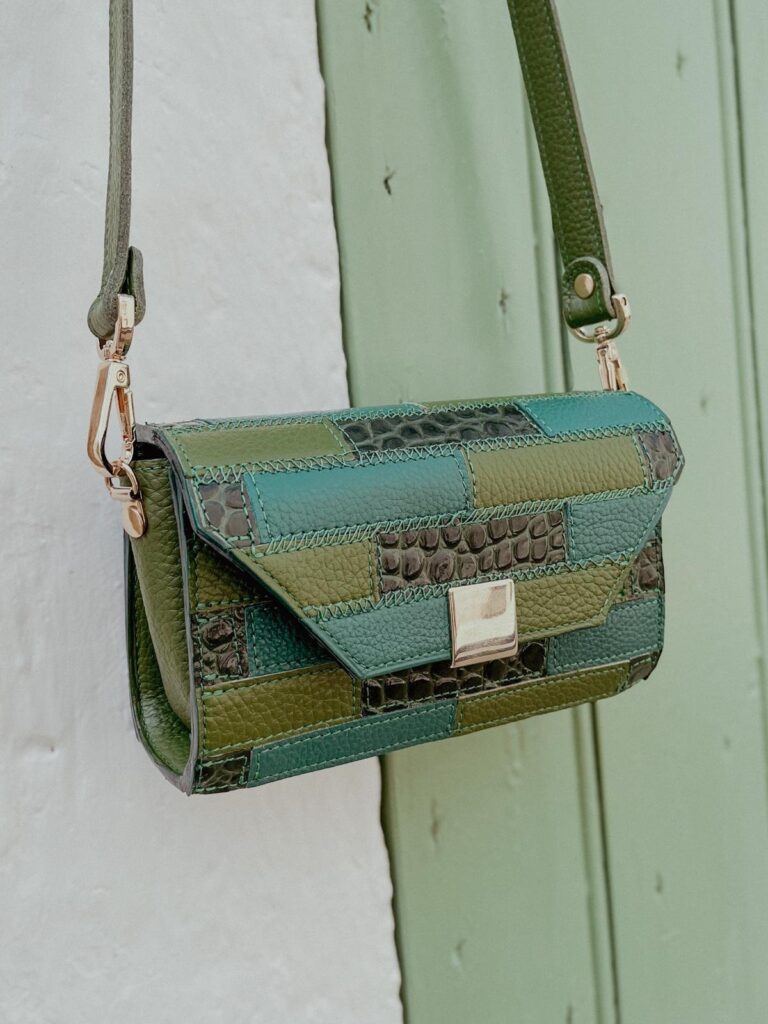 Maison Rottier - Maroquinerie fabriquée en France - Sac Original en Cuir Vert Patchwork - Suzanne
