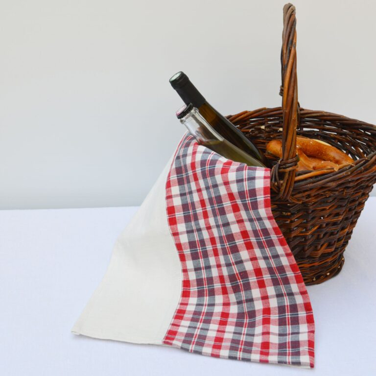 Maison Primavera - Torchon en lin et en kelsch rouge et bleu - Origines