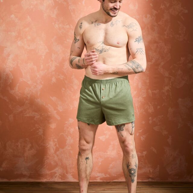 Lemahieu - Caleçon court Lin - Coton BIO - Kaki - Homme