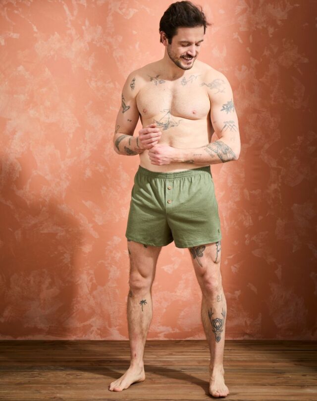 Lemahieu - Caleçon court Lin - Coton BIO - Kaki - Homme