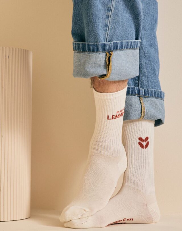 Lemahieu - Chaussettes unisexe Tennis - Ecru / Brique - Blanc - Unisexe