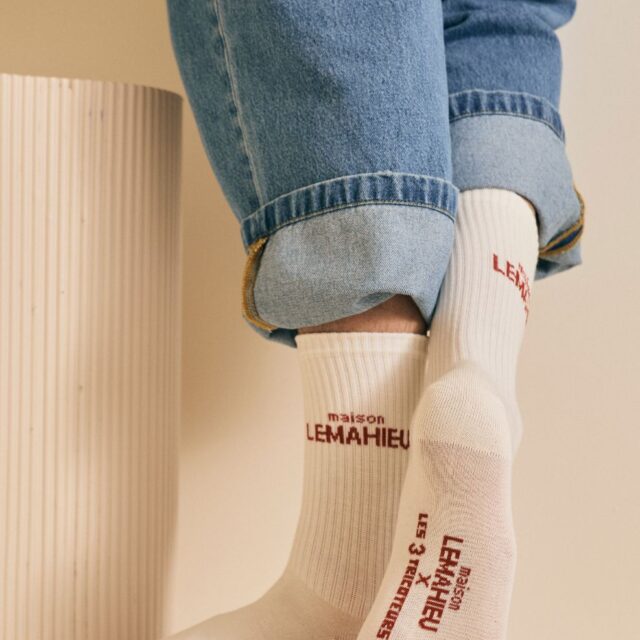 Lemahieu - Chaussettes unisexe Tennis - Ecru / Brique - Blanc - Unisexe