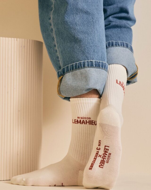 Lemahieu - Chaussettes unisexe Tennis - Ecru / Brique - Blanc - Unisexe