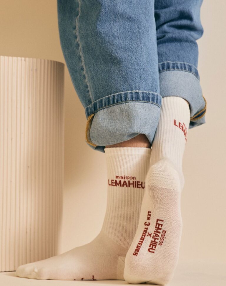 Lemahieu - Chaussettes unisexe Tennis - Ecru / Brique - Blanc - Unisexe
