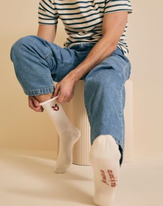 Maison Lemahieu - Chaussettes unisexe Tennis – Ecru / Brique – Blanc – Unisexe