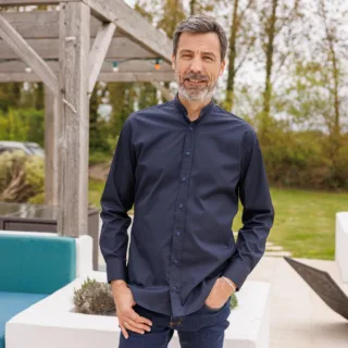 PALÂBA - Chemise coupe ajustée col mao coton Marine – 3XL