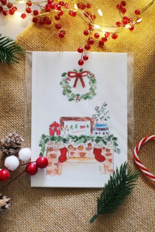 Des fils et des mots - Illustration « La cheminée de Noël » – version blanc