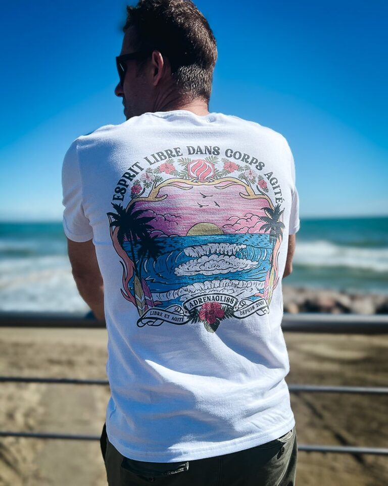 Adrénagliss - T-shirt manches courtes homme coton bio – Made in France  | modèle Hibiscus