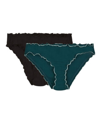 Lot de 2 culottes froufrou – Noire et Vert Cyprès – Femme par la marque Maison Lemahieu Maison Lemahieu - Lot de 2 culottes froufrou – Noire et Vert Cyprès – Femme