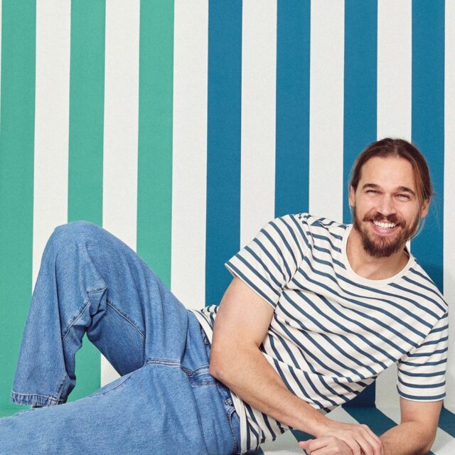 Lemahieu - Marinière Rayure Bleu pétrole / Ecru - Col rond - Blanc - Homme