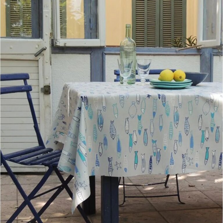 Fleur de Soleil - Nappe enduite ronde ou ovale Poissons océan