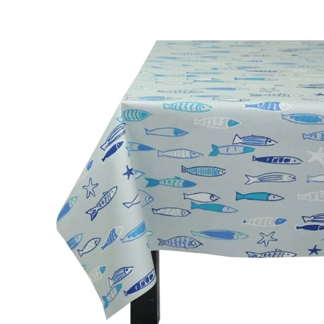 Fleur de Soleil - Nappe enduite ronde ou ovale Poissons océan