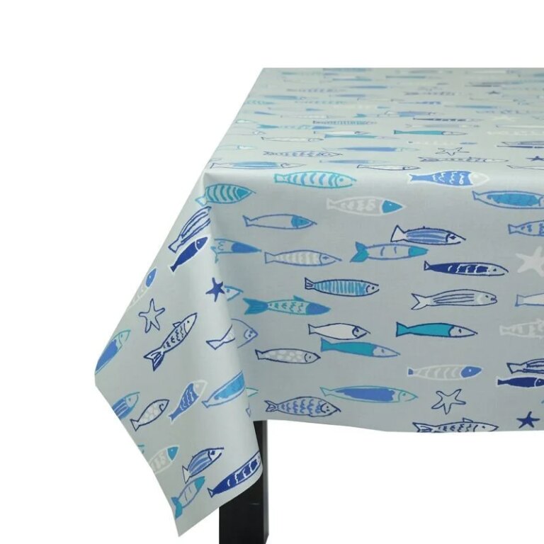 Fleur de Soleil - Nappe enduite ronde ou ovale Poissons océan
