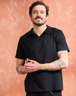 Polo lin/coton – Noir – Homme par la marque Maison Lemahieu Maison Lemahieu - Polo lin/coton – Noir – Homme