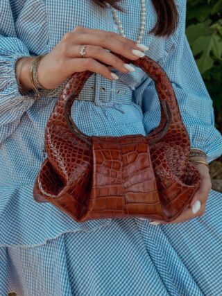 Maison Rottier - Sac Cuir Marron Style Croco – Aline Taille S