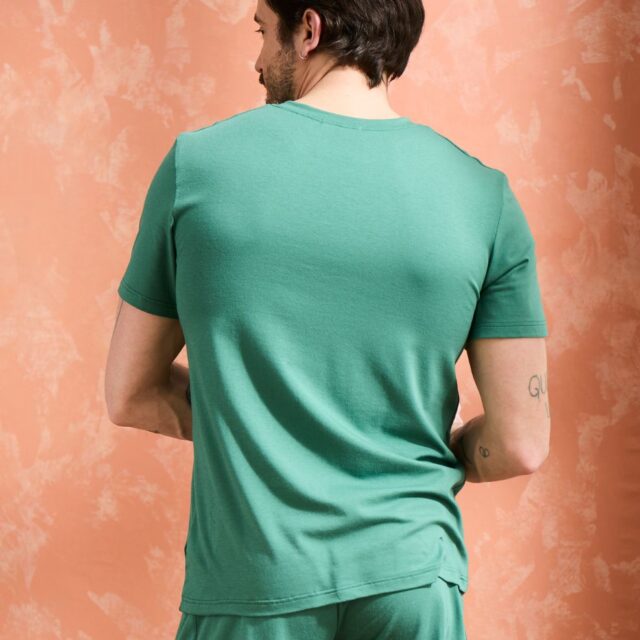 Lemahieu - T-shirt coton modal à poche - Vert Anglais - Col V - Homme