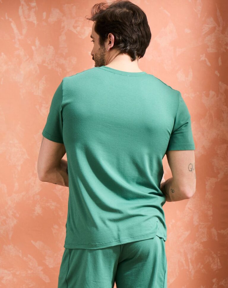 Lemahieu - T-shirt coton modal à poche - Vert Anglais - Col V - Homme