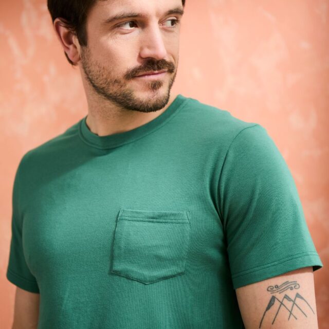 Lemahieu - T-shirt coton modal à poche - Vert Anglais - Col rond - Homme