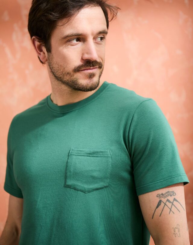 Lemahieu - T-shirt coton modal à poche - Vert Anglais - Col rond - Homme