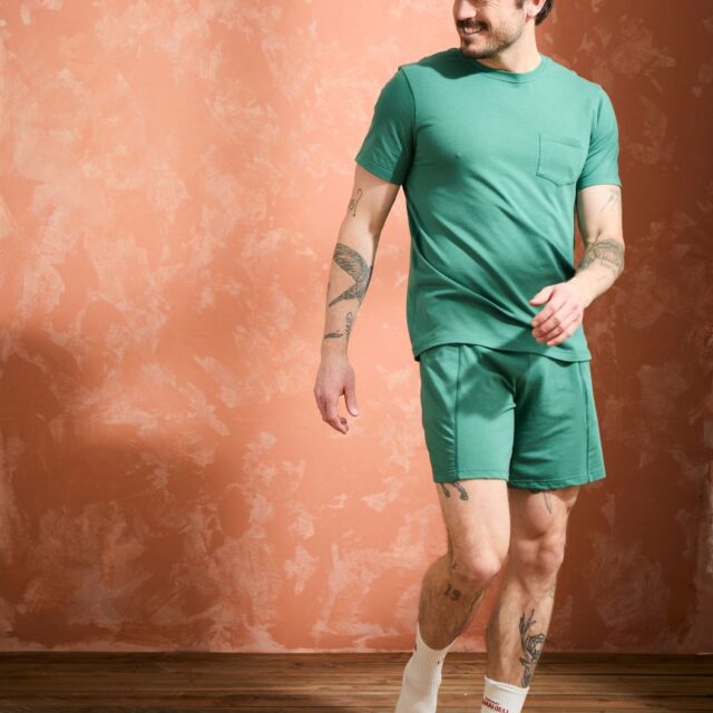 Lemahieu - T-shirt coton modal à poche - Vert Anglais - Col rond - Homme