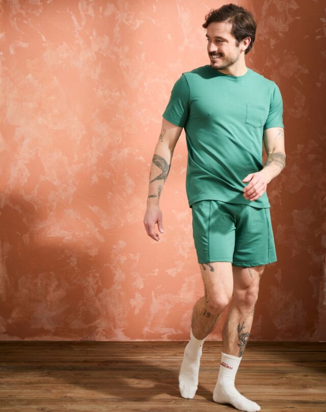 Lemahieu - T-shirt coton modal à poche - Vert Anglais - Col rond - Homme