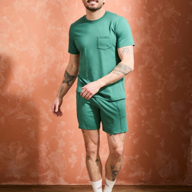 Lemahieu - T-shirt coton modal à poche - Vert Anglais - Col rond - Homme