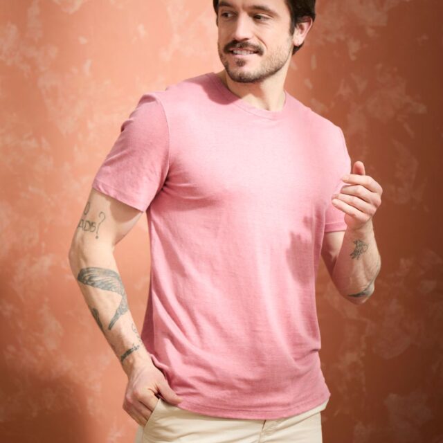 Lemahieu - T-shirt homme 100%  Lin - Vieux Rose - Homme