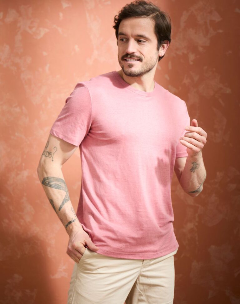 Lemahieu - T-shirt homme 100%  Lin - Vieux Rose - Homme