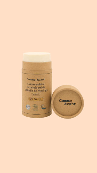 Comme Avant - Crème Solaire SPF30 Minérale Bio 80g  Visage & Corps  Naturelle & Solide